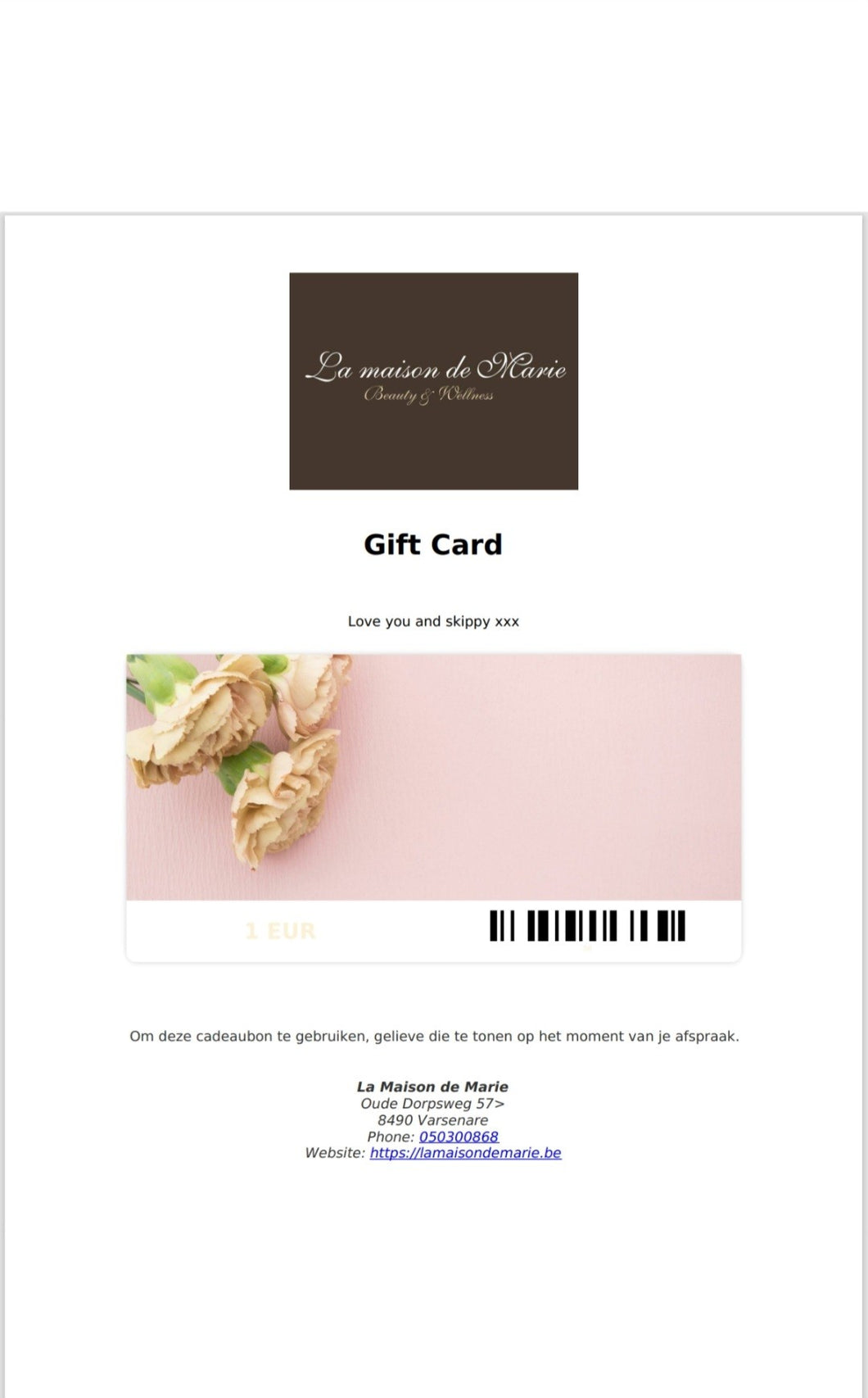 DIGITALE Cadeaubon (énkel geldig in de fysieke winkel)